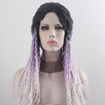 Anxin High Temperature Silk Bob Wig - Women's White Purple Gradient for Cosplay