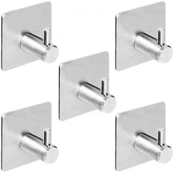 Self-Adhesive Stainless Steel Hooks - 5 Pack