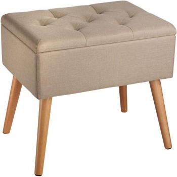 Taburete banco con asiento tipo puf y cajón 51 cm beige