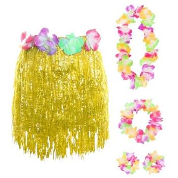 Golden Island Hula Outfit – 40cm Skirt with Lei, Headband and Bracelets