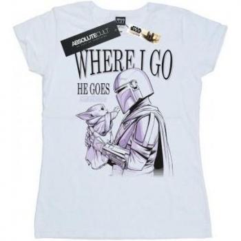 Star Wars Frauen Shirt “The Mandalorian – Where I Go” 100 % Baumwolle, Größe XXL, Farbe Weiß