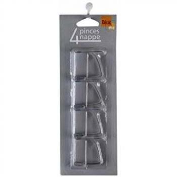 Lot de 4 pinces pour nappes en plastique et métal transparents Décorline 4,6x4,3 cm