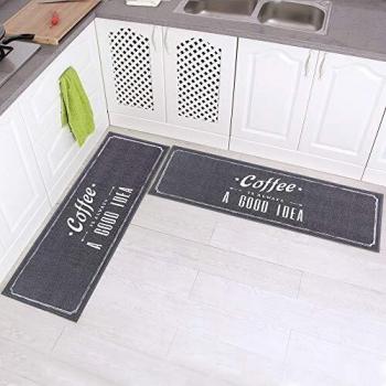 Tapis de Cuisine Lavable en Machine en Lettre Café Gris