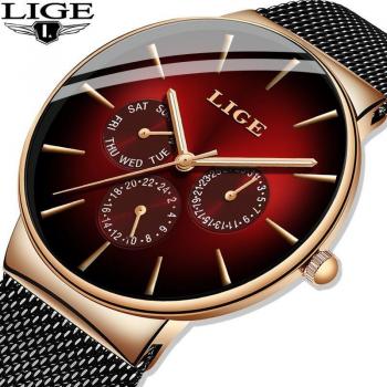 Reloj LIGE Dorado Cuadro Azul – Estilo Masculino