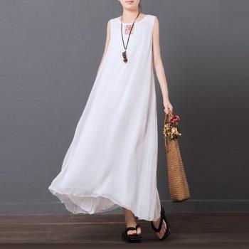 Vintage Boho Beach Dress White Sleeveless Maxi for Summer TA1670