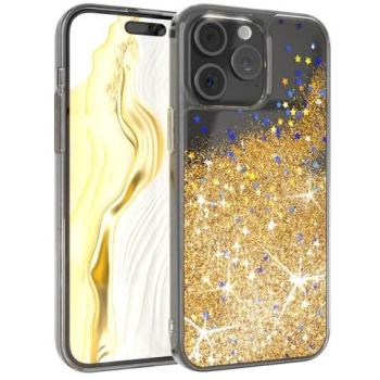 Goldene EAZY CASE Glitter-Liquid-Schutzhülle für iPhone 15 Pro Max