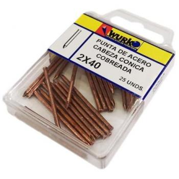 Punta de Acero con Cabeza Cónica Cobreada 2x40 mm – Pack de 25
