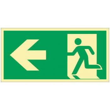 Panneau de sortie de secours ISO 7010, côté gauche, dimensions 297 × 148 mm (DIN EN)