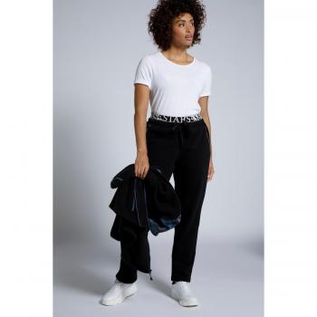 Pantaloni felpa con cintura elastica e dettagli brillanti, Donna, Nero, Taglia: 48/50, Cotone/Poliestere