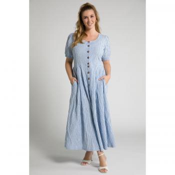 Plus Size Blue Gingham Check Seersucker Maxi Dress for Women, Size 22, Cotton/Polyester/Viscose