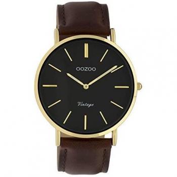 OOZOO Quarzuhr Oozoo Damen Armbanduhr Vintage, (Analoguhr), Damenuhr rund, mittel (ca. 32mm), Lederarmband braun, Fashion