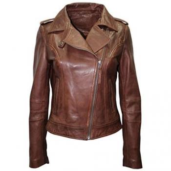 Chestnut‑Toned Infinity Leather Biker Coat – Reynosa, Size 14