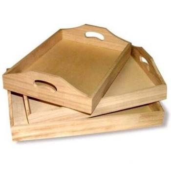 Vassoio in legno e MDF da decorare, set di 3 pezzi