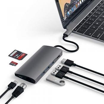 Satechi Adaptador Multi-Puertos V2 - 4K HDMI (60Hz), 60W Carga USB C, GbE, Lectores de SD/Micro, USB 3.0 - para M2/ M1 MacBook Pro/Air, M2/ M1 iPad Pro/Air, M2 Mac Mini, iMac M3 (Gris Espacial)