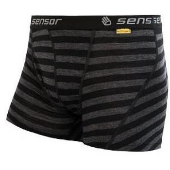 SENSOR Merino Active pánské trenky černá/tm. šedá pruhy, velikost S
