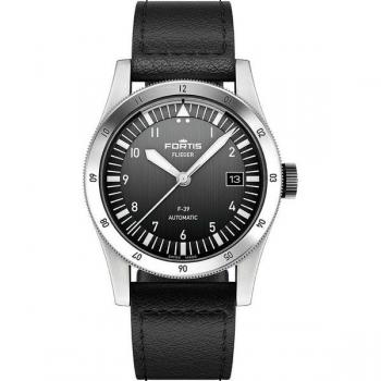 Fortis Flieger 39mm Black Leather Chronograph