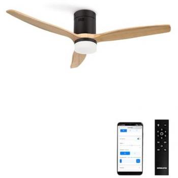 Ventilador techo madera natural Wind Calm 40W, color negro o claro, WiFi incluido