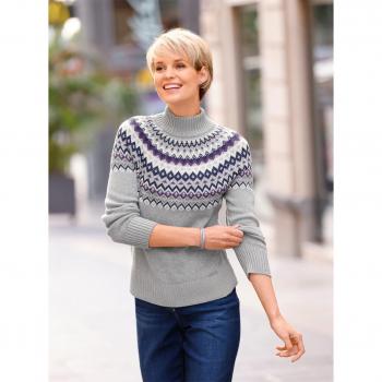 Pull gris clair‑bleu nuit à motifs, qualité coton douce – collection L