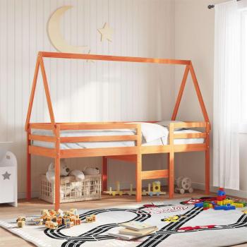 Vidaxl High Sleeper Bed without Mattress in Wax Brown (90 x 190 cm, Single, Solid Wood Pine)