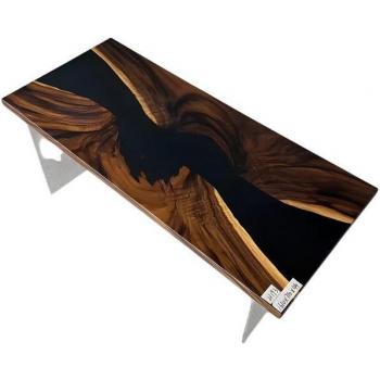 Massivholz Esstisch mit Epoxidharz-Wasserfalldesign