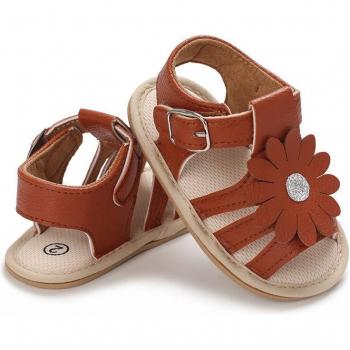 Sandalias suaves de cuero para bebés con recorte floral - Emmababy
