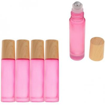 10pcs 10ML Refillable Glass Roll-On Bottles for Perfume with Stainless Steel Roller Ball and Wooden Lid