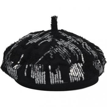 Black Sequin Beret for Women