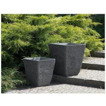 Set de Dos Macetas Mezcla Piedra Gris Oscuro 39×39 cm – Línea Beliani