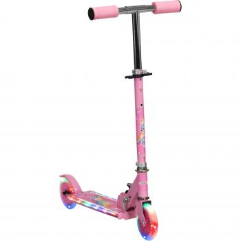 HOMCOM 3–7 Jahre Kinderroller – Klappbar, leuchtende PU-Räder, 12 LEDs, Musik, höhenverstellbarer Lenker in 4 Positionen (rosa)