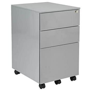 TC Office Talos Steel 3 Drawer Mobile Pedestal with Filing Drawer, Silver