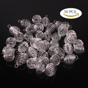50pcs Silver Plated Spiral Bead Cage Pendants for DIY Jewelry 20x25mm, 25x30mm