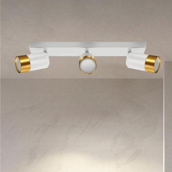 'Puzon' White & Gold GU10 Adjustable Triple Three Head GU10 Ceiling Spotlight Bar Light