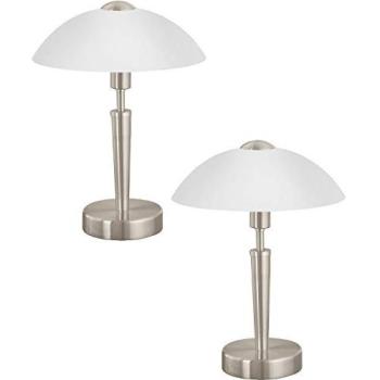 Dual 60W Table Lamps – Satin Nickel Finish, White Shade with Satinised Glass