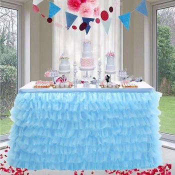 Solid Color Tulle Wedding Table Skirt with Wooden Ears