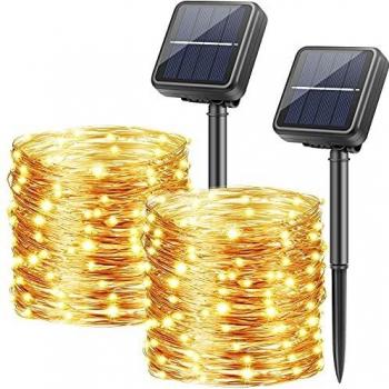OBOVO 12 m Solar‑LED‑Ketten für Garten & Terrasse – 8 Farbmodi, Warmweiß