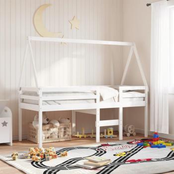 Solid Pine High-Sleeper Bed 90x200cm (White, No Mattress)