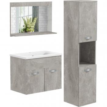 Kleankin Set Mobili Bagno 4 Pezzi con Lavabo 60cm, Mobiletto, Colonna e Specchiera, Grigio