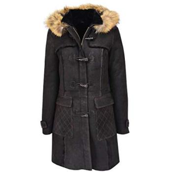 Beth Tan 14” Real Sheepskin Duffle Coat – Women’s 16 (Brown)