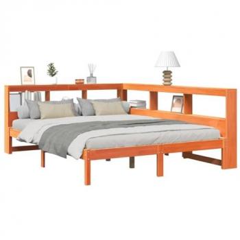 VidaXL Bookcase Bed without Mattress Wax Brown 140x190 cm Solid Wood Pine