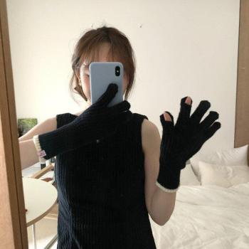 Gants d'hiver en laine synthétique pour femmes, mitaines demi-doigt, écran tactile