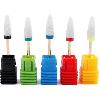 Kit DAM de Fresas de Manicura Cerámicas, 1x1x7 cm – 5 Tipos Blancos