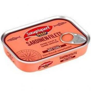 Saupiquet Sardine Filet‑Dose (ohne Haut/Gräten) mit Olivenöl & Chili – 105 g