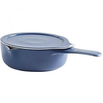 Cook & Serve Porzellankasserolle mit Deckel (0,75 l) – Grau-Blau