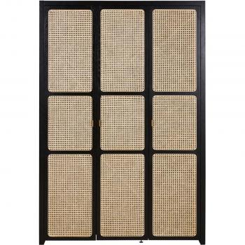 Armoire en métal laiton et rotin noir
