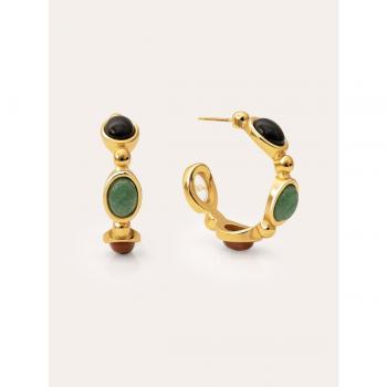Pendientes Aro de Acero con Baño de Oro y Piedras Naturales