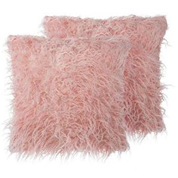 Set of 2 Furry Soft Throw Cushions Pastel Pink 45 x 45 cm
