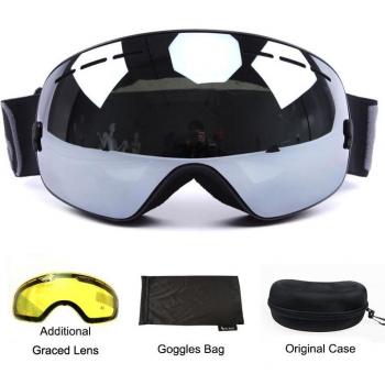 Benice Dual-Layer UV400 Anti-Fog Spherical Ski Goggles for Men and Women with 3100+ Lens Case Set