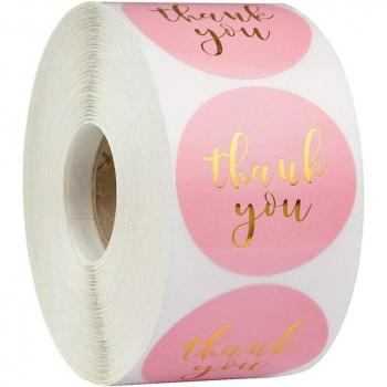 Rollo de 500 Pegatinas Rosas de Agradecimiento, Sellos de Embalaje Redondos para DIY y Decoración Infantil