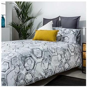 Cama 180 cm: Funda Nórdica Marmol Percal en Algodón Gris y Blanco
