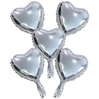 Paquete de 5 Globos de Foil Corazón Plata 23 cm